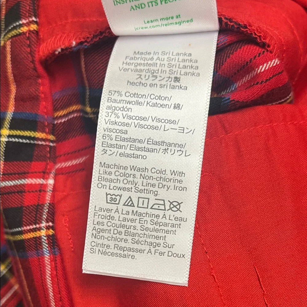 J Crew red plaid Kallie pants, size 8, NWT‎